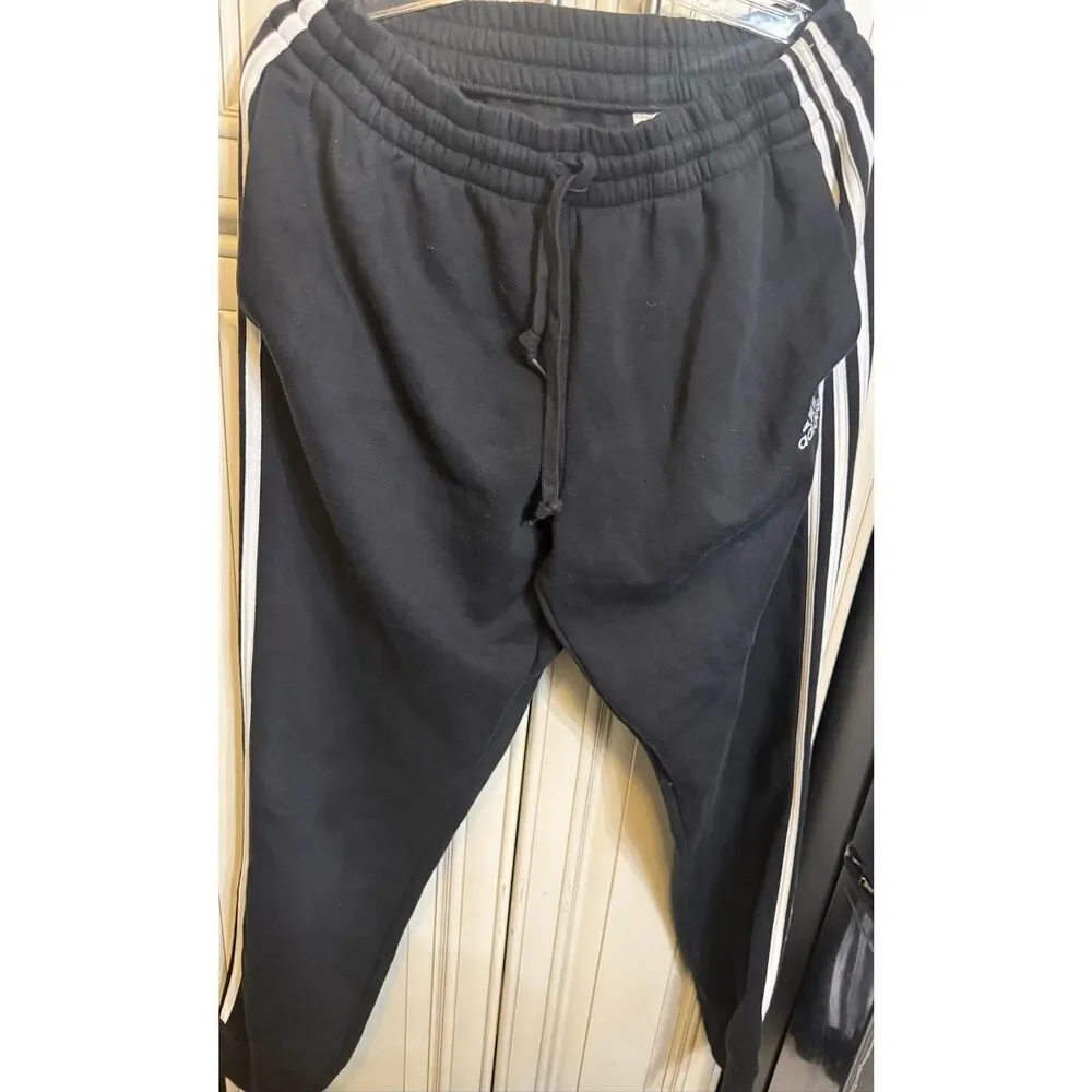 Adidas Mens Essential 3-Stripes Drawstring Track Pants Black White Size Large